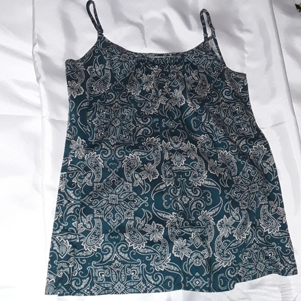 Dark teal white print tank/cami